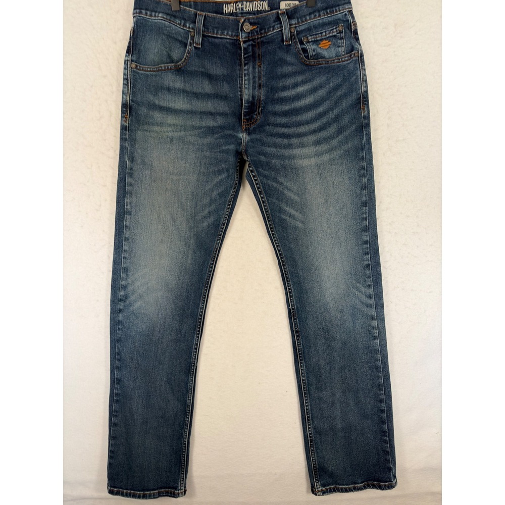 Harley-Davidson Mens Bootcut Jeans Medium Wash Blue Denim 34x34 Stretch Shield